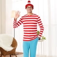 thumbnail image 5 of Alaiyaky Red and White Striped Costume Suit, Halloween Costumes Striped Shirt with Hat Glasses, Men Women Halloween Costumes World Book Day Outfit, 5 of 7