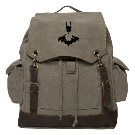 Batman Face Silhouette Vintage Canvas Rucksack Backpack with Leather