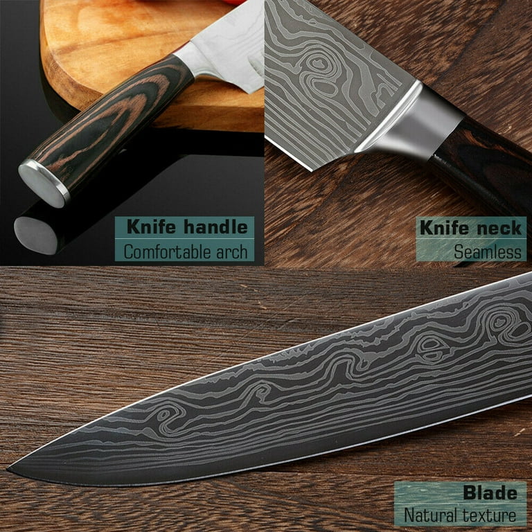 Kitchen Knife Set Sharpener Block Damascus Laser Stainless Steel Chef  Cleaver