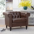 thumbnail image 3 of Classic Faux Leather Sofa, Upholstered Tufted Single Couch Armchair with Removable Cushion Rubber Wood Legs for Living Room Bedroom Apartment, 3 of 16