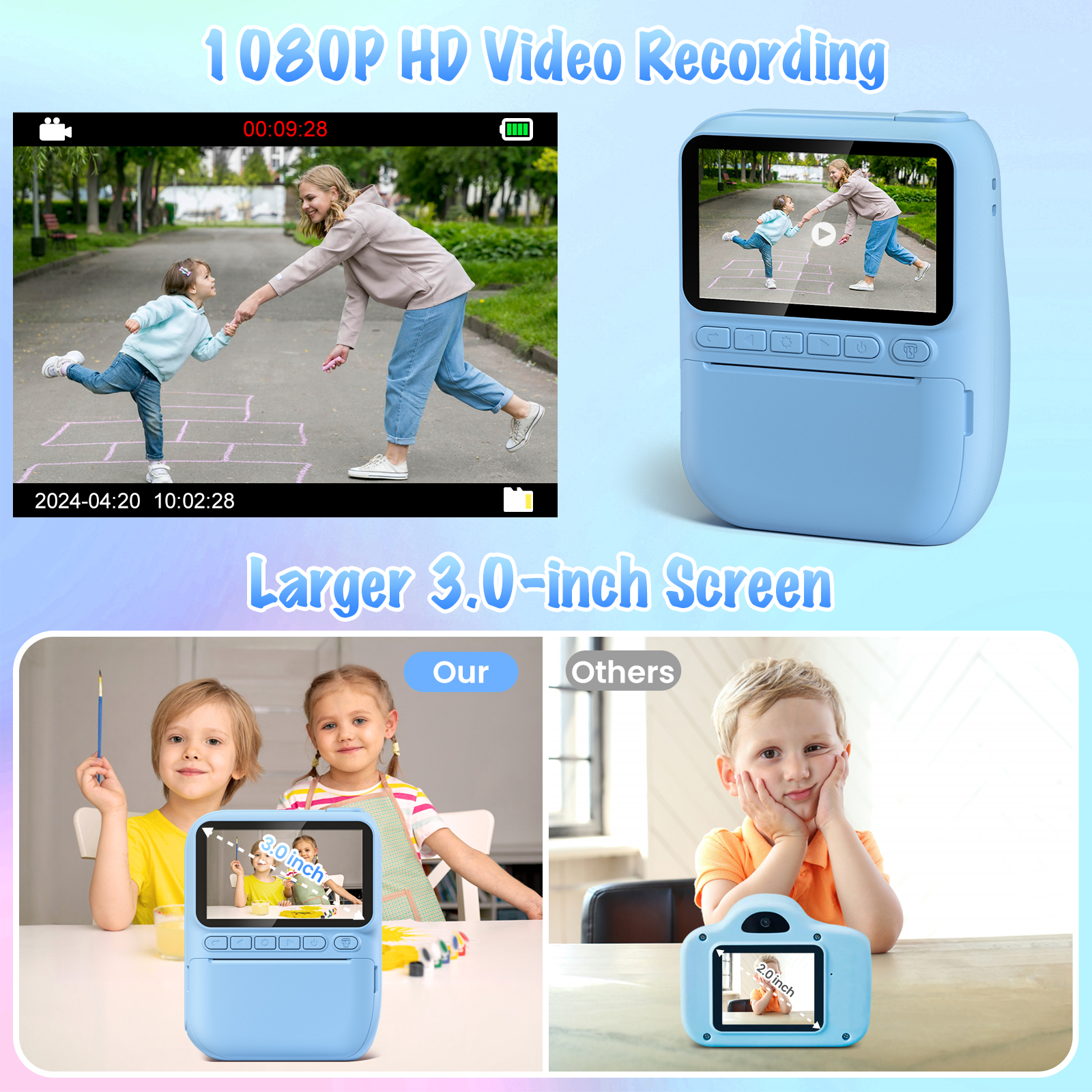 Gofunly Instant Print Camera Kids 1080P Blue photo 3