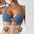 thumbnail image 6 of Feancey Women's Push Up Bra Front Closure Bras Solid Color Breathable Wireless Brassiere Lightly Padded Supportive Everyday Bralettes Dark Blue M, 6 of 10