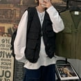 thumbnail image 5 of Men Jacket Sleeveless V Neck Zip Up Streetwear Cargo Vest With Pockets Jacket, 5 of 7