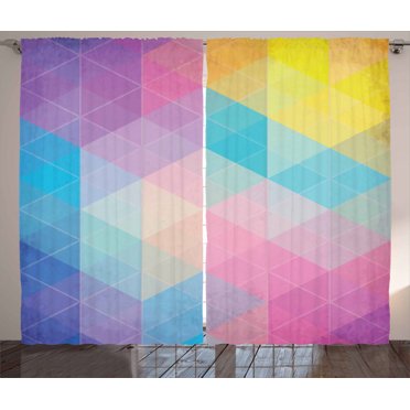 Ambesonne Indie Curtains 2 Panel Set, Triangles Dreamy Colors, 108" x 90", Multicolor