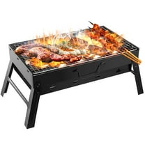 18" Portable Charcoal Grill and Smoker Stainless Steel Foldable BBQ Grill for Travel Outdoor Cooking Camping Picnic Patio Backyard Black