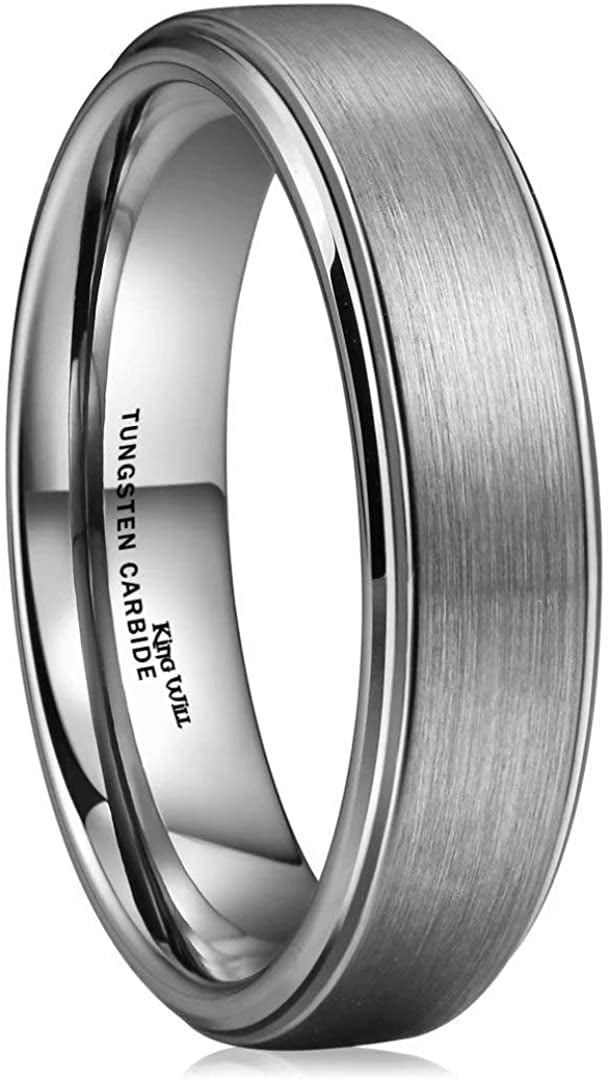 King Will Basic Men's Tungsten Carbide Ring 6mm/8mm/10mm Polished Beveled Edge Matte Brushed Finish Center Wedding Band 