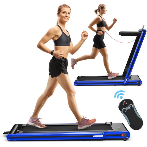 Costway Cinta de correr plegable 2 en 1 de 2,25 HP con pantalla LED dual azul
