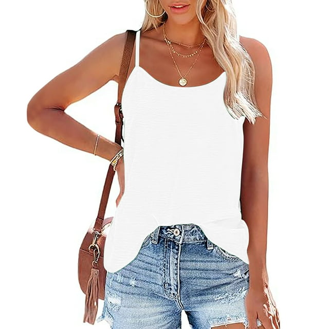 Mrzvby Camisole d'Été pour Femmes Été Femmes Couleur Unie Col Rond Sans Manches T-Shirt Décontracté Hauts Camisole