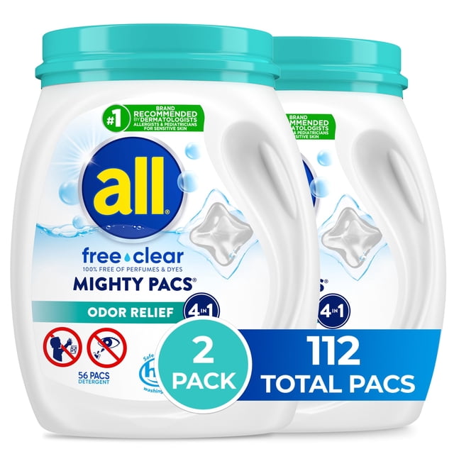 Detergente para ropa All Mighty Pacs Free Clear 112 cargas x2