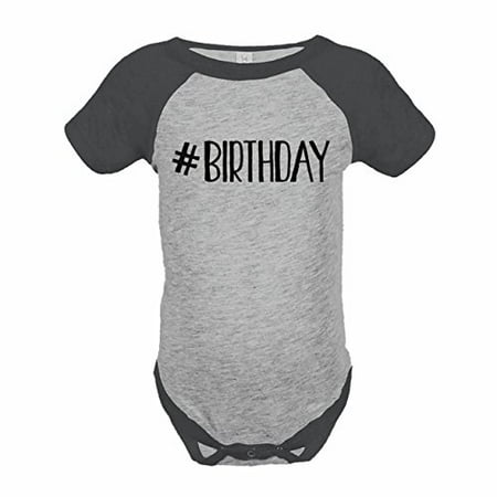 

7 ate 9 Apparel Kids Hashtag Birthday Grey Raglan