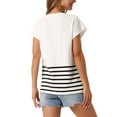 thumbnail image 3 of INSPIRE CHIC Women's Sleeveless Round Neck Striped Sweater Vest Casual Cap Sleeve Ribbed Knit Pullover Tank Tops S Whites, 3 of 6