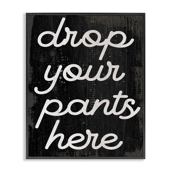 Stupell Industries Eclectic Drop Your Pants Here Funny Bathroom Laundry Phrase Black Framed Giclee Art, 11 x 14, by Lil' Rue