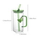 thumbnail image 3 of Vaso de vidrio térmico de doble pared con asa y pajita | Vaso para agua fría de 350 ml (0,35 l) | Pajita reutilizable de dos usos | Vidrio de borosilicato alto | Rosa, azul, amarillo y verde, 3 of 6