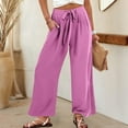 thumbnail image 2 of Annhoo Women's Wide Leg Pants Casual Solid Color High Waist Drawstring Trousers with Pocket Flowy Loose Vacation Bottoms, 2 of 8