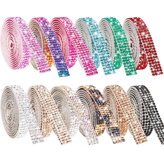 Cinta de diamantes con diamantes de imitación de cristal, 12 rollos de 0,9 cm de ancho y 12 m