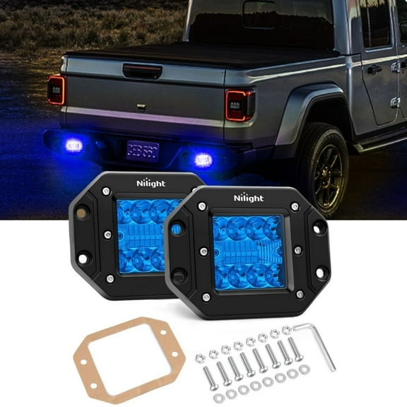 Nilight Flush Mount LED Light Pods 2 PCS 42 W Blue Upgraded Spot Flood Combo Bumper Driving Fog Lights Fishing Hunting Emergency Safety Signal Light for UTV Pickup Van Boat Tractor