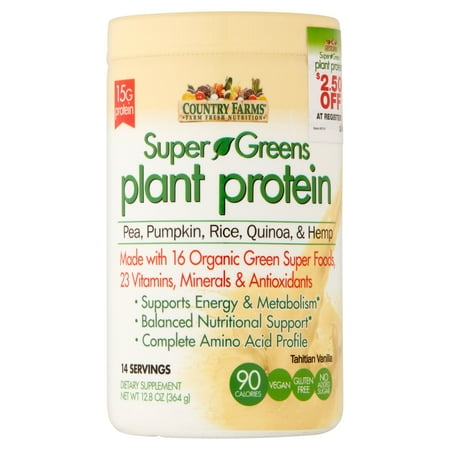Country Farms Super Greens Plant Protein Tahitian Vanilla Dietary Supplement Powder, 12.8 oz
