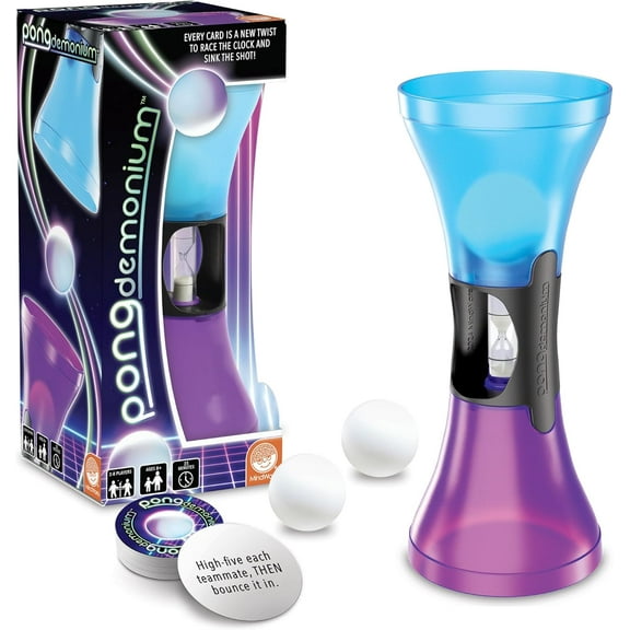 MindWare Pongdemonium Party Game – Fast-Paced Action Challenge with Timer, Bouncing Ball & 55 Cards – Hilarious Hot Potato-Style Game for Ages 6 , 2  Players