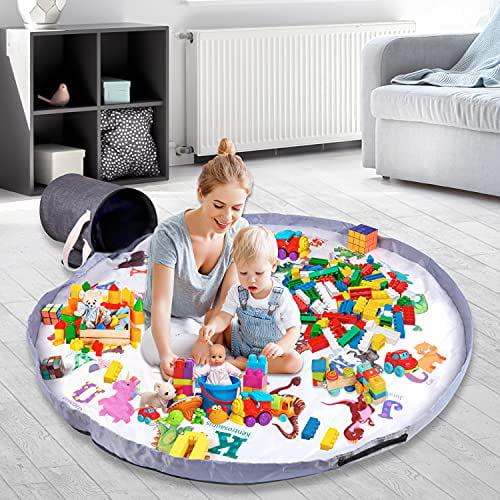 Adoture Portable Toy Clean-up Storage Basket and Play Mat,Storage Bucket by Drawstring Play Mat Fast Cleanup Toy and Organizer 