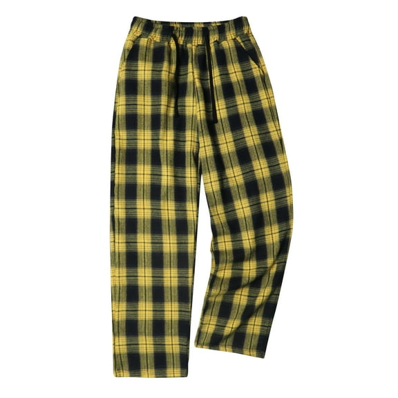 HKYNLAG Men's Soft Plaid Pajama Lounge Sleep Pant Elastic Waist Drawstring Baggy Plaid Pj Pants Comfy Loungewear Trousers with Pocket Yellow XL