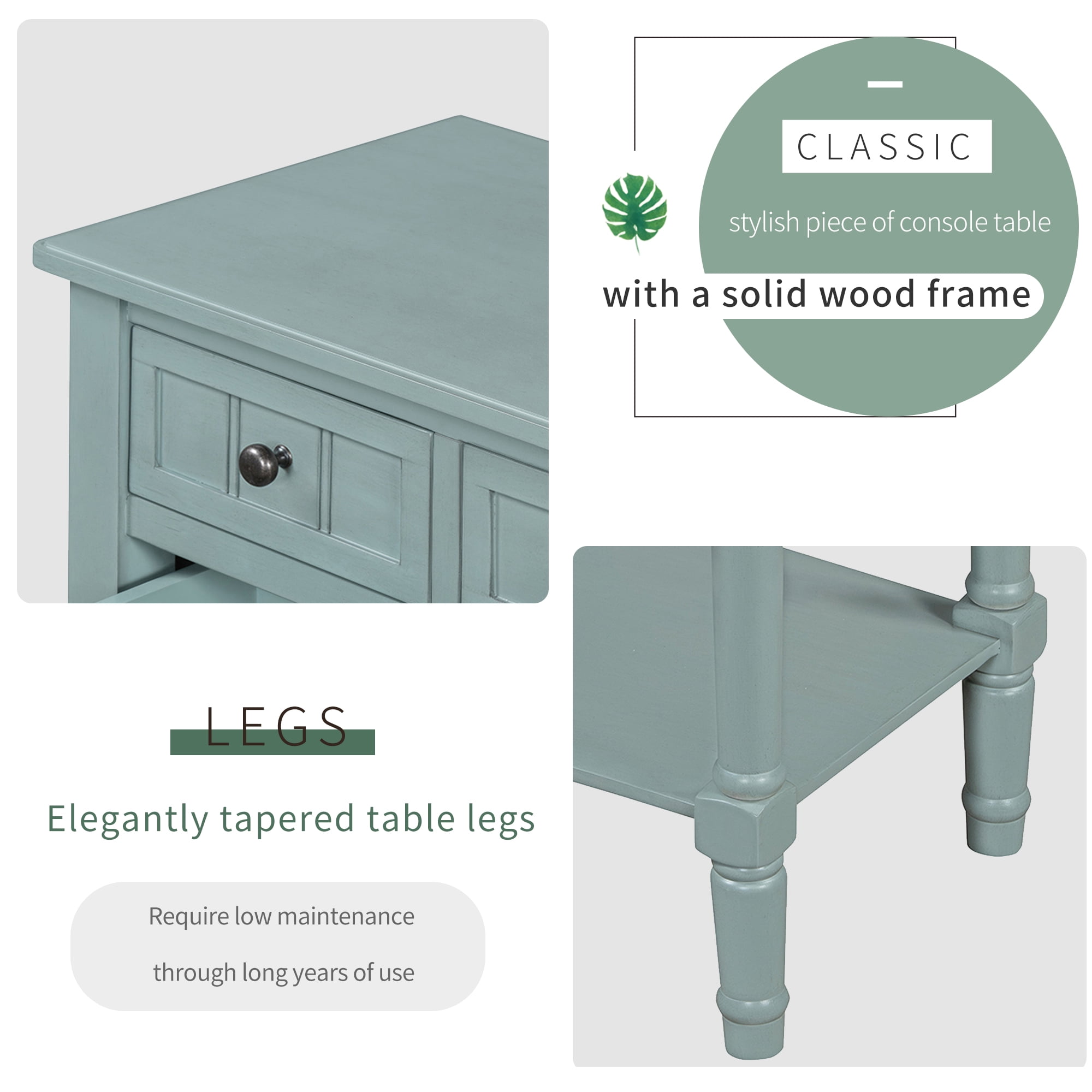 Harper & Bright Designs Narrow Console Table with Storage Drawers and Bottom Shelf for Entryway Living Room, Retro Console Table for Small Space, Light Blue