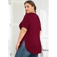 thumbnail image 5 of Daystry Womens Short Sleeve Casual Loose Fit Flare Swing Tunic Tops Round Neck Jersey Plit Side T-Shirt Plus Size Wine Red 4XL, 5 of 9