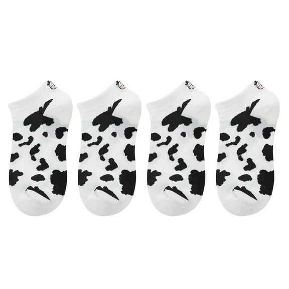 FELTECHELECTR 2Pairs Cotton Socks for Women Cow Print Assorted Color Breathable