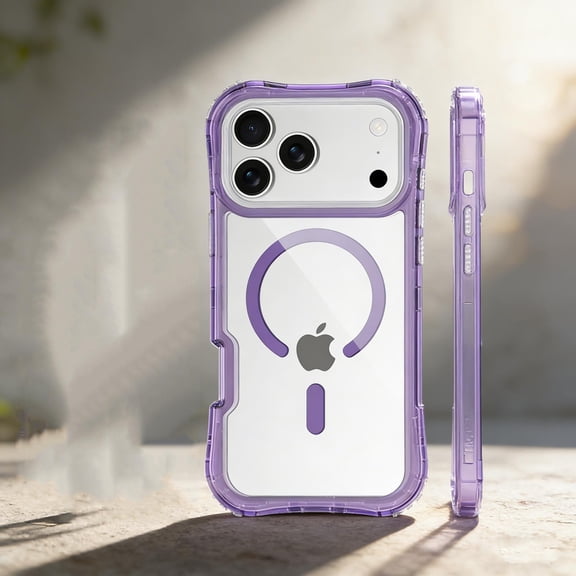 for iPhone 17 Pro Max Clear Case with Wrist Strap, [Compatible with Mag-Safe] [Anti-Yellowing Transparent] [Military-Grade Protection] Shockproof Slim Magnetic Case for iPhone 17 Pro Max, Purple