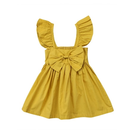 

Newborn Kids Baby Girl Princess Bowknot Tutu Dress Clothes Flying Sleeves Cute Outfit Sundress 0-3Y