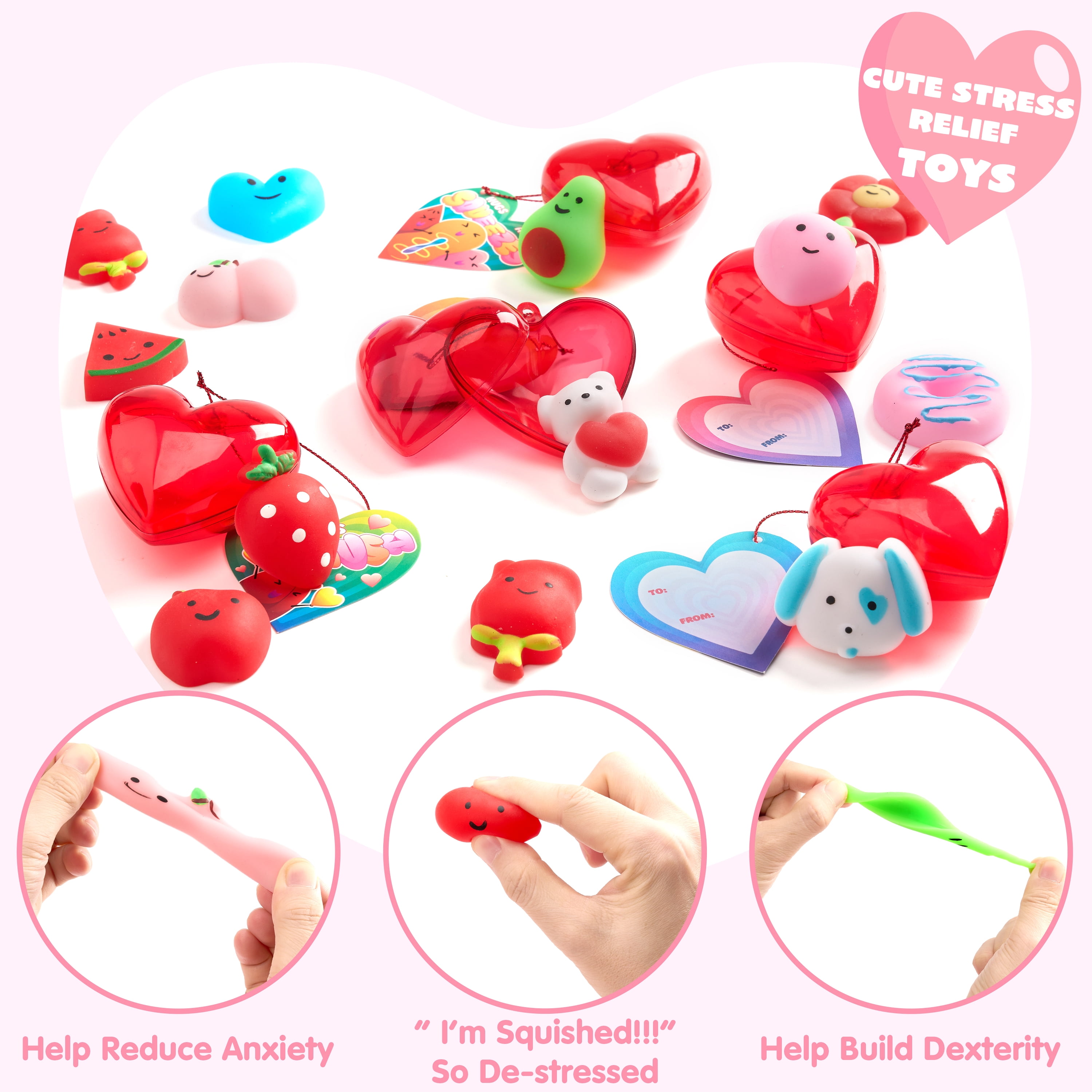 Joyfy 28 Packs Valentines Gifts for Kids, Kawaii Animal Mochi Squishy Toys for Valentines Party Favors, School Classroom Exchange Cards Gifts