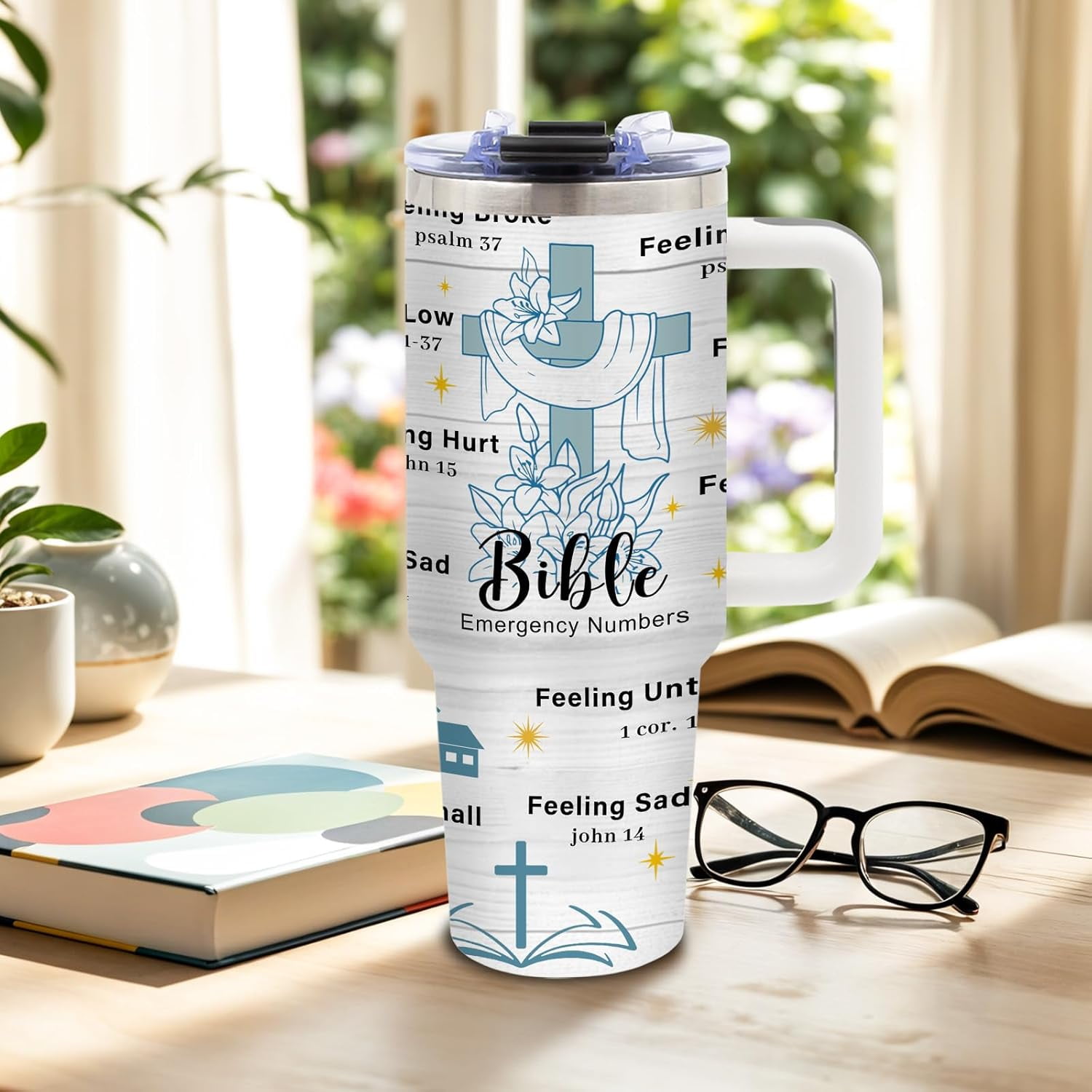 Christian Gifts for Women, Christmas Tumbler for Friends, Inspirational Religious Birthday Gifts for Mom, Faith Bible Gifts, 40 Oz Tumbler with Handle Christmas Gifts