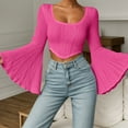 thumbnail image 2 of Tops For Women T-Shirts Long Flare Sleeve U Neck Cropped Slim Y2K Going Out Layer Clothes, 2 of 5