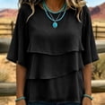 thumbnail image 5 of SETOOFF Womens 3/4 Length Sleeve Tops Chiffon Blouses Round Neck Multi Layer Ruffle Flare Sleeve Loose Casual Shirts Women Spring Summer Office Daily Outfit, 5 of 7