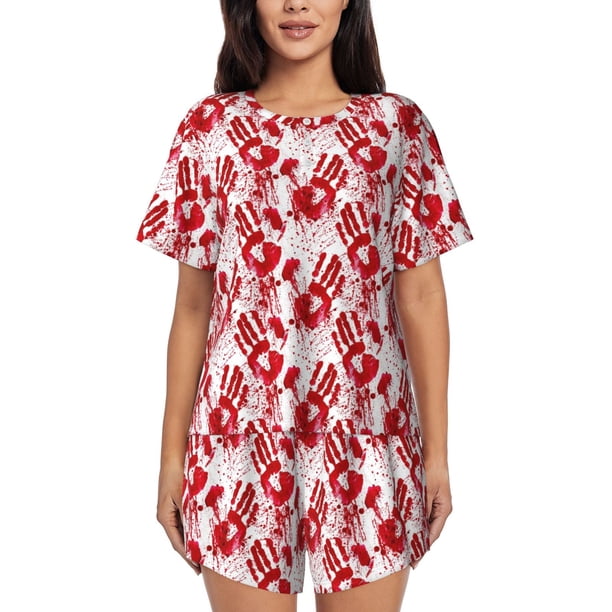 Fotbe Bloody Hand 2 Conjunto de Pijama Estampado para Mujer, 2 Piezas, Ropa de Dormir con Camiseta de Manga Corta y Shorts Suaves-4X-Large