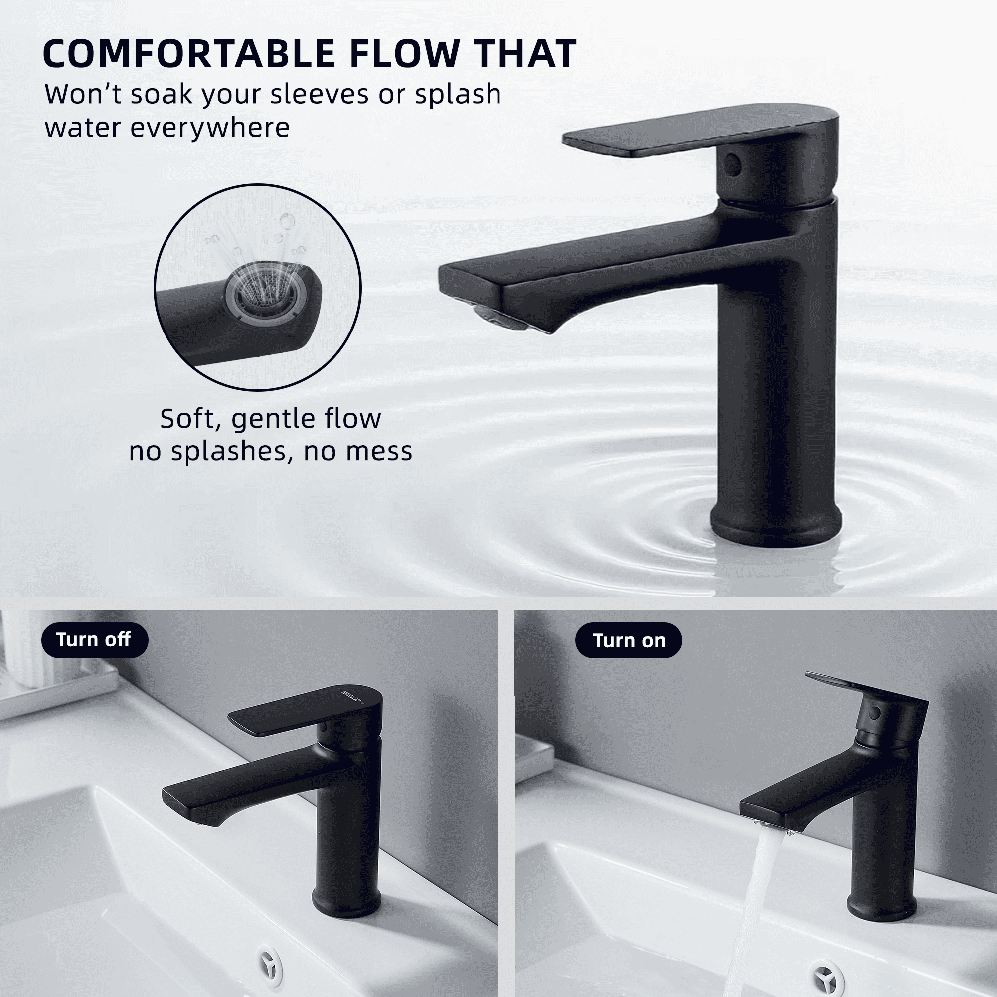 BELZ Bathroom Faucet Single Handle Bathroom Sink Faucet,Deck Mounted One Hole Bath Sink Vanity Faucets, Black