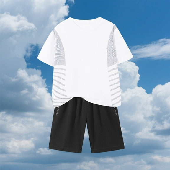 ITSAME Boys Athletic Outfit Sets, Crewneck Top and Shorts 2-Piece Quick-Dry Lightweight Breathable Fashion Performance Sets White 8T