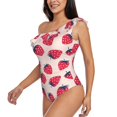 thumbnail image 3 of Yiaed Strawberry Print Women One Piece Swimsuits Tummy Control One Shoulder Bathing Suits Pattern Ruffle Swimwear-Large, 3 of 8
