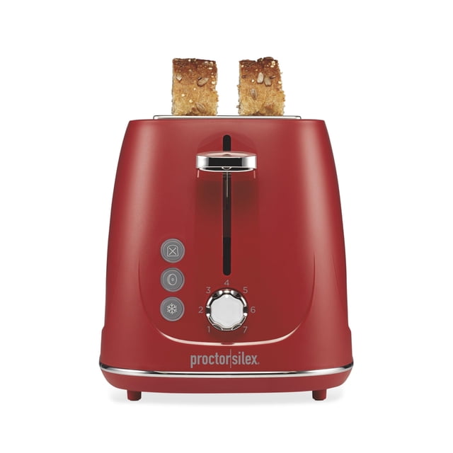 Proctor Silex Tostadora de 2 Rebanadas, Ranuras Anchas, 3 Funciones Preestablecidas y Bandeja para Migas Extraíble, Roja