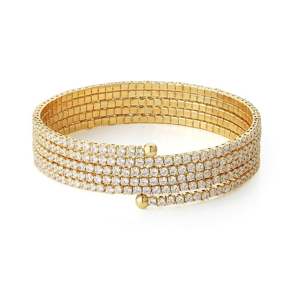 HZMAN Crystal Rhinestone Cuff Bracelet for Women Dainty MultiLayer Bracelet 6 Rows Layered Gold Bracelets Jewelry for Prom Party Wedding (Gold)