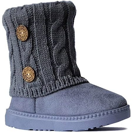 

New Girls Toddlers Kids Slouch Comf Midcalf Suede Button Boots Shoes (**Gray 2285C 8 Toddler)