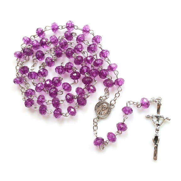Purple Bead Cross Rosary Necklace Bead Chain Pendant Ornament
