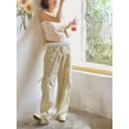 thumbnail image 4 of vera natura Women Baggy Pants Drawstring Waist Wide Leg Floral Pants Multiple Pockets Cargo Trousers, 4 of 7