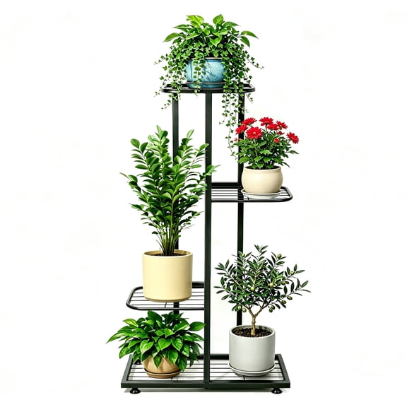 Vigordream 4-Tier Metal Plant Stand for 5 Pots Indoor Outdoor Corner 1-Pack