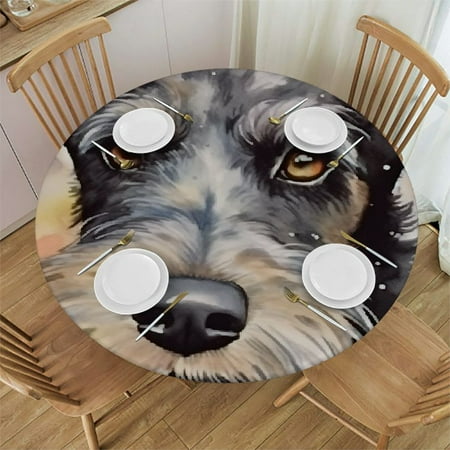

BANET Fitted Round Tablecloth De Skulls Mexican Costumes Halloween Day of Dead Table Cover Elastic Edged Table Cloth Fits Round Tables 31 -35