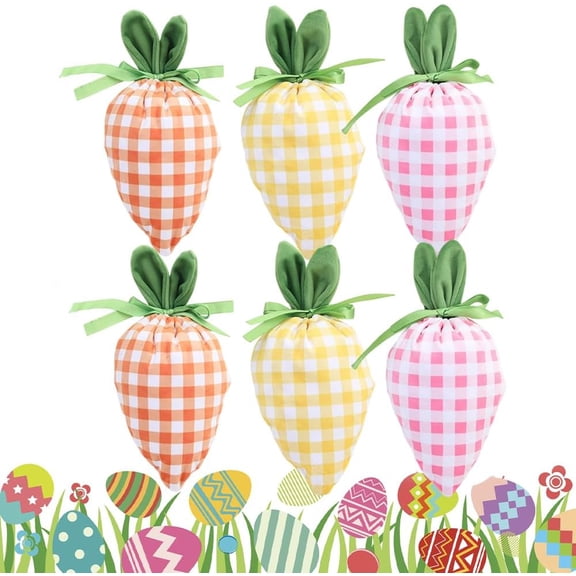 Easter Carrot Goodie Bags, 2026 New Easter Carrot Shaped Drawstring Candy Bags, Reusable Fabric Drawstring Treat Bags for Egg Hunts Basket Stuffers, Party Favors Spring Holiday Gift Decoration