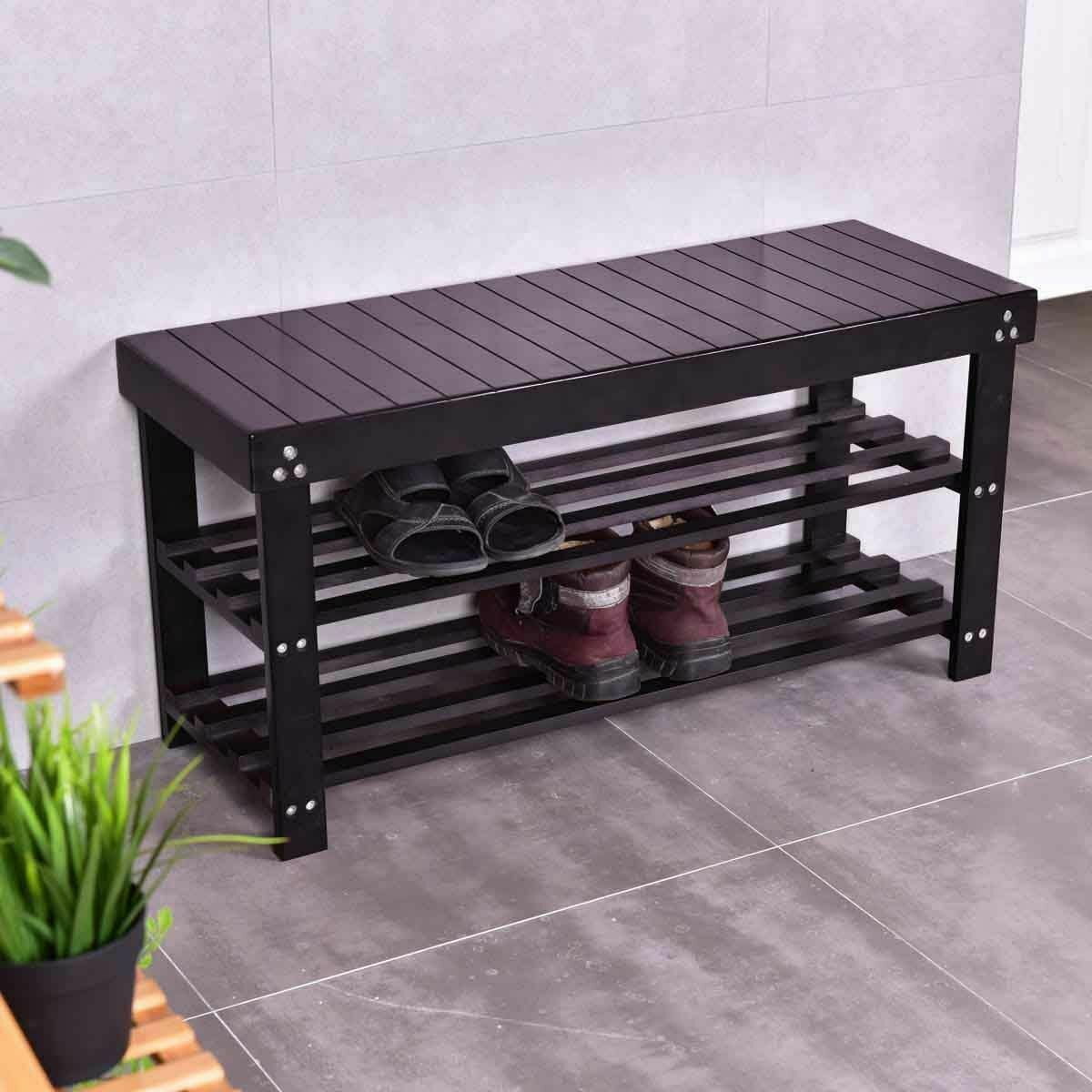 Solid Wooden Shoe Bench Storage Racks Seat Organizer Entryway Hallway Black Walmart Canada