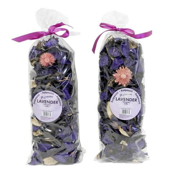 Dependable Industries' Lavender Potpourri 2 Pack: Freshly Scented, Large Bags for Your Home Fresh Scent Petal Potpourri Bowl and Vase Filler Home Decor 2 Large Bags 120 Grams Each
