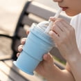 thumbnail image 6 of 16oz Collapsible Silicone Cup with Straw & Ice Ball Mold, 2-in-1 Portable Folding Water Bottle, Food-Grade Reusable Travel Cup for Summer Iced Drinks, Camping, Party & Commuting( Blue ), 6 of 7