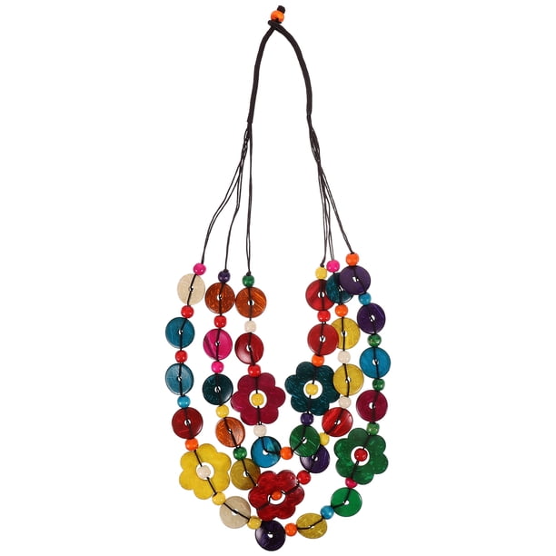 FELTECHELECTR Collar multicapa estilo bohemio con colgante tejido vintage, joyería redonda y floral de concha de coco, regalo, adorno para mujer y niña.