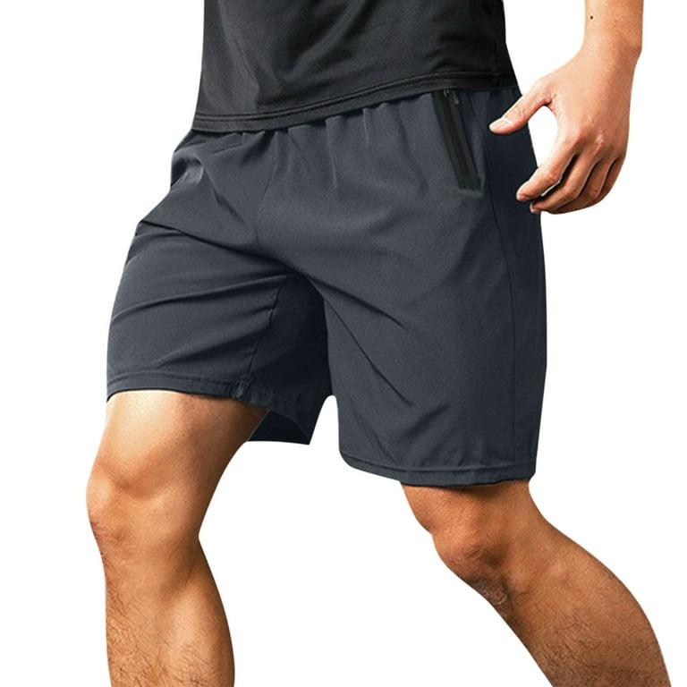LEEy-World Mens Gym Shorts Men's Workout Running Shorts 5 Quick Dry Gym  Shorts Elastic Waistband with Pockets Grey,L